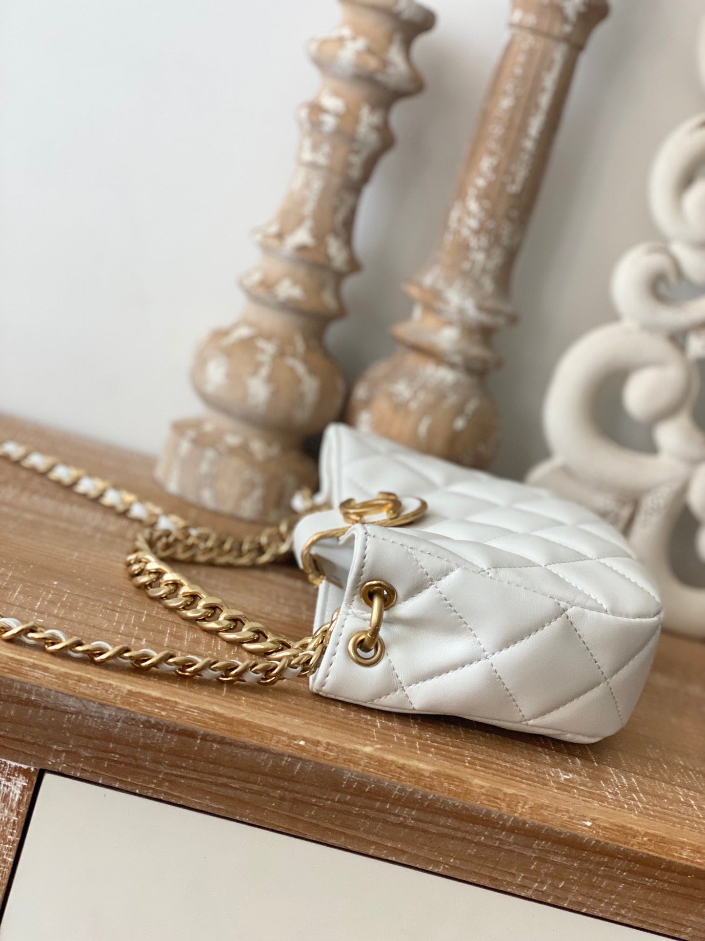 CHLSmall Hobo Bag Gold Hardware White For Women Handbags, Shoulder Bags 7.5in/19cm