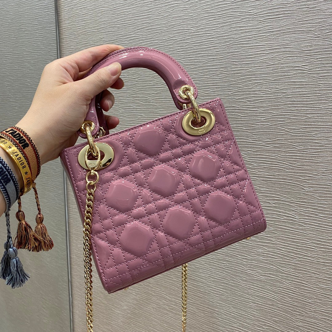 Top Quality Mini Lady Bag with Chain Gold Toned Hardware, Coral Pink, For Women Womens Handbags, 18cm CD