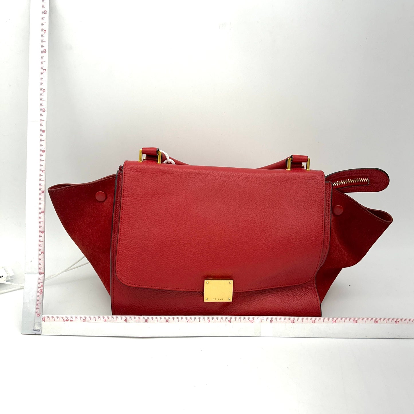 Luxury CELINE Drummed Calfskin Suede Large Trapeze Coquelicot LA12502
