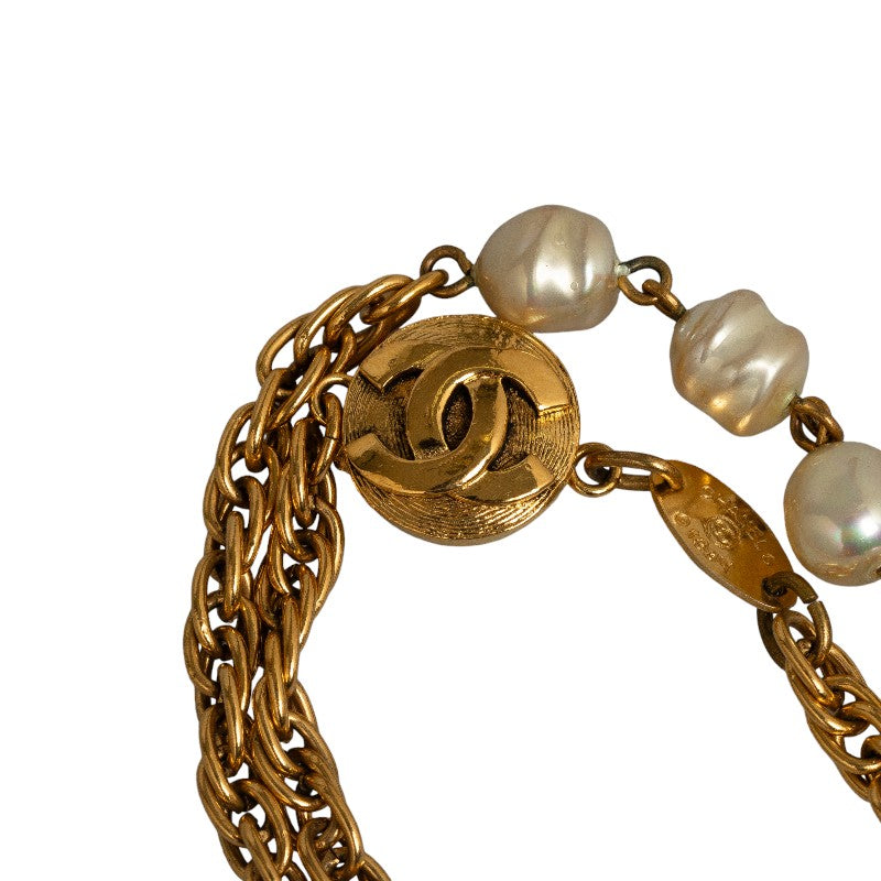 Chanel Coco Long Chain Necklace Gold White Mackie Pearl  Chanel