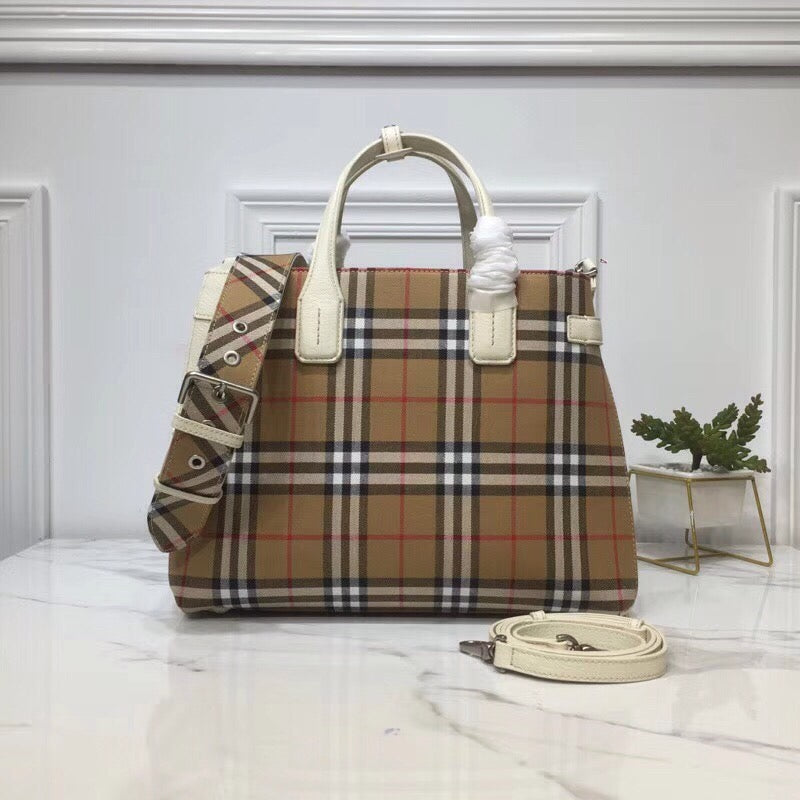 Top Quality Ho Check Derby MeTop Qualityum Banner Purse Tote White For Women, Women’s Bags 14in/35cm