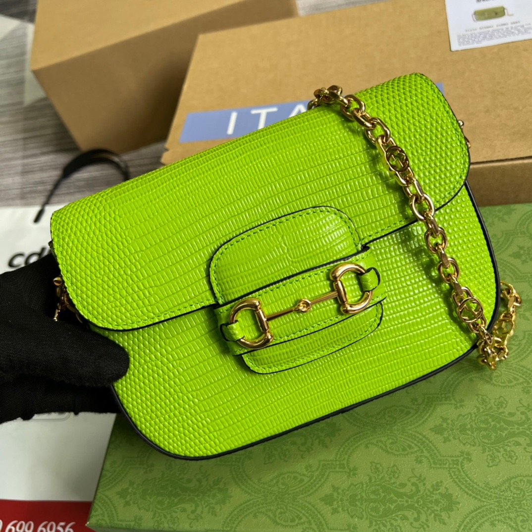 gg Horsebit 1955 Lizard Mini Bag Yellow For Women, Women’s Bags 8in/20cm gg‎