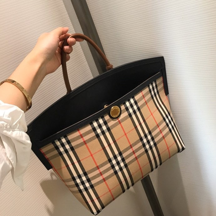 Top Quality Small  Check Society Top Handle Bag For Women, Bags 14.6in/37cm