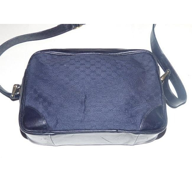 Gucci   Shades Of Blue With Small G Logo Canvas And Leather Cross Body Bag