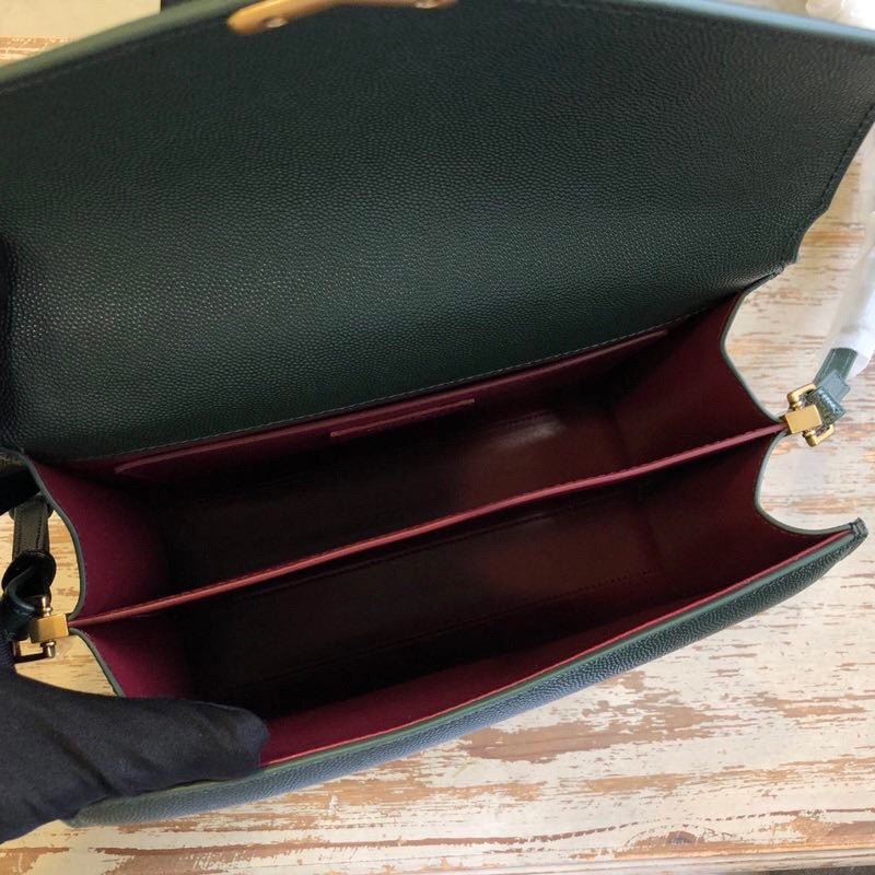 YSSL Cassandra Medium Top Handle Bag In Grain De Poudre Embossed Dark Green For Women 9in/25cm 