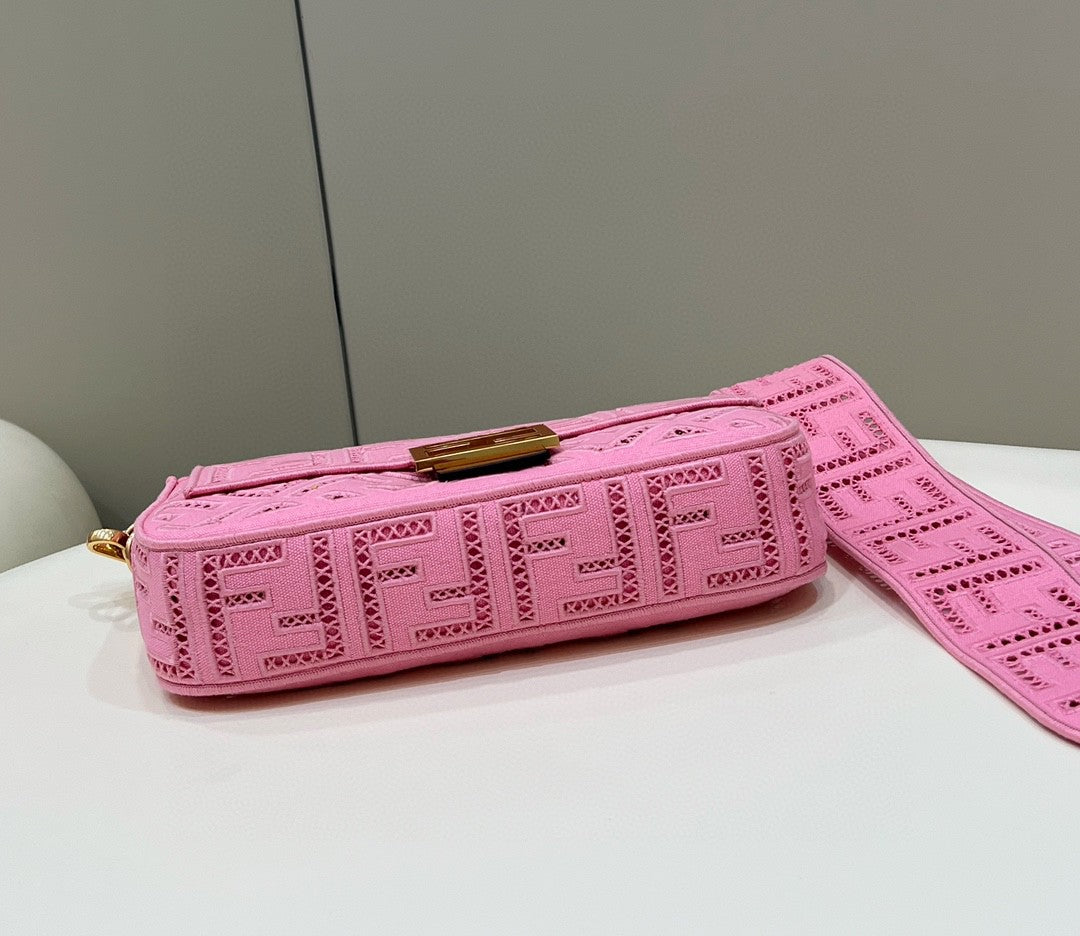 Top QualityTop Quality Baguette Pink with Embroidery Medium Bag For Woman 28cm/11in