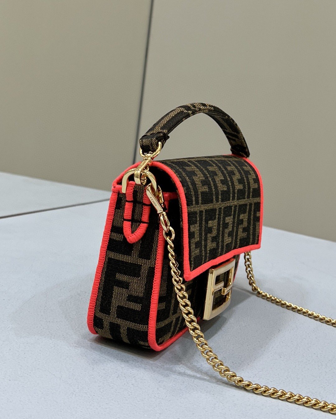 Top QualityTop Quality Baguette Small Brown Fabric Orange Border Bag For Woman 18cm/7in