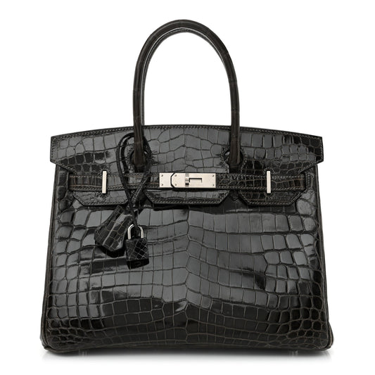 Hermes Shiny Niloticus Crocodile Horseshoe Birkin 30 Graphite