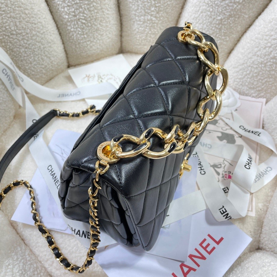 CHLLarge Flap Bag Gold Hardware Black For Women, Women’s Handbags, Shoulder Bags 9.1in/23cm AS3367