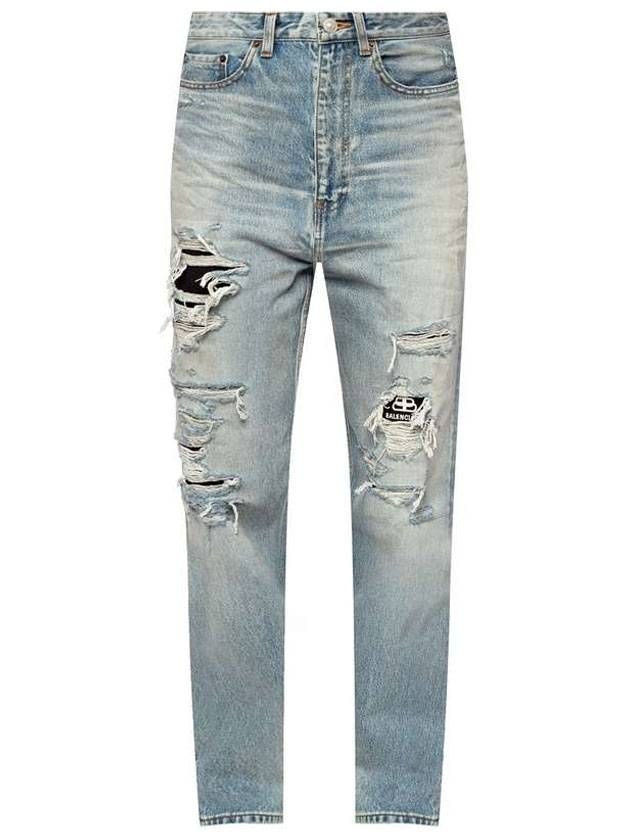 Luxury Balenciaga Trending 2025 WoMen's Distressed Denim Straight Jeans   Blue