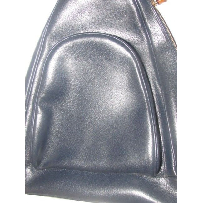 Gucci   Bamboo Line Triangular Navy Blue Leather Backpack