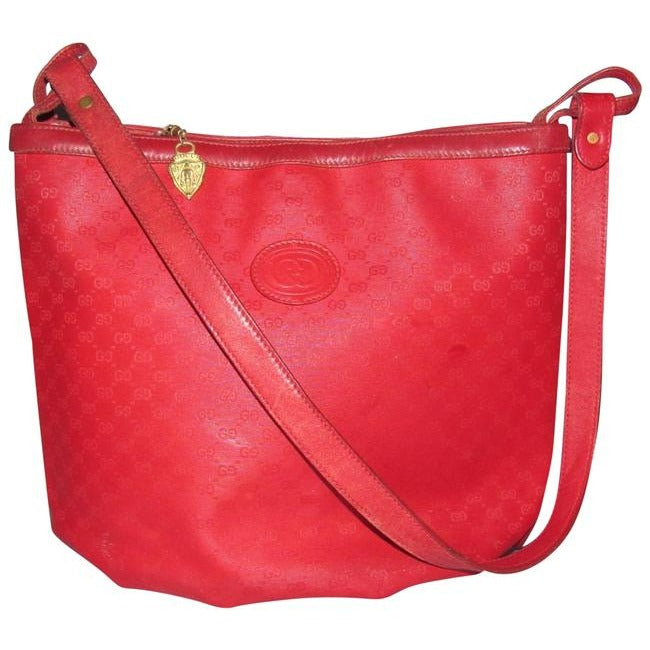 Gucci   Red Small G Logo Coated Canvas And Leather Satchel