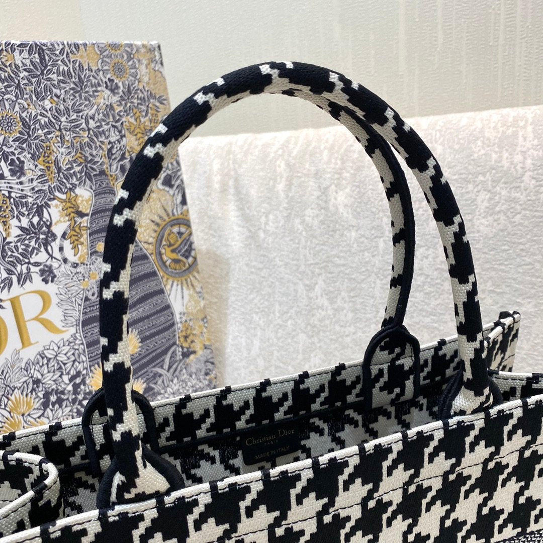 Top Quality MeTop Qualityum Book Tote Black Macro Houndstooth Embroidery, Blue, For Women Womens Handbags, Shoulder Bags, 36cm CD M1296ZTQT_M911