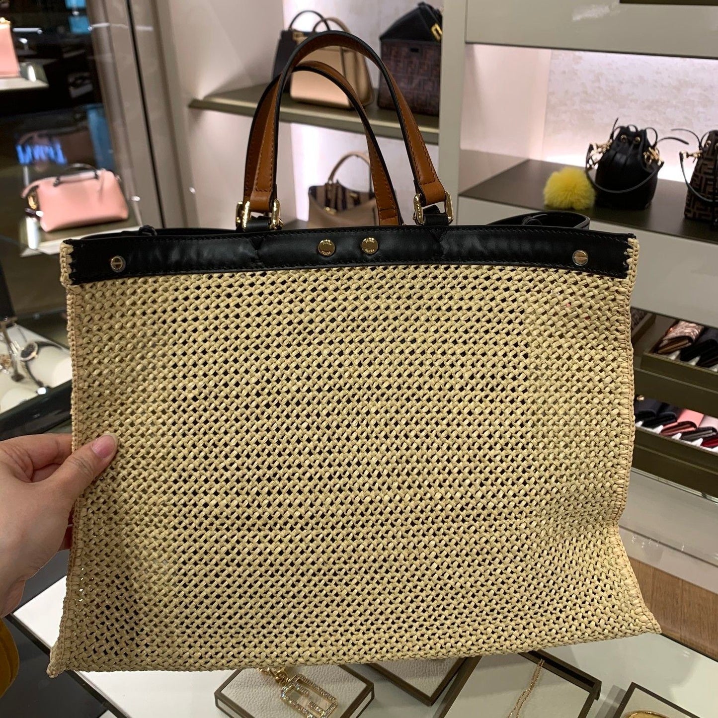 Top QualityTop Quality Peekaboo X-tote Medium Woven Straw Tote Bag For Women, Women’s Handbags 16.1in/41cm FF