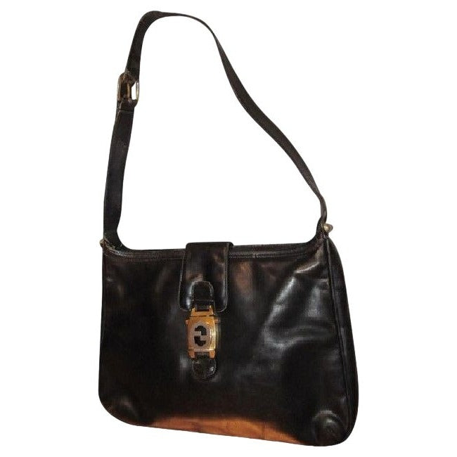 1950s Gucci   Bluish Black Leather Jackie Hobo Bag