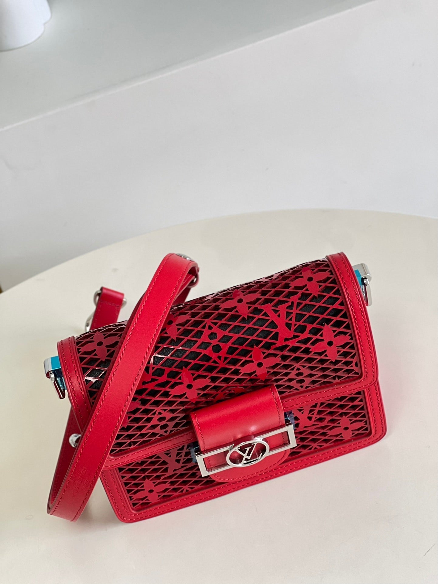 Top Quality Limited Dauphine MM Bags By Nicolas Ghesquière With Monogram Lace Red For Women 25cm Top Quality