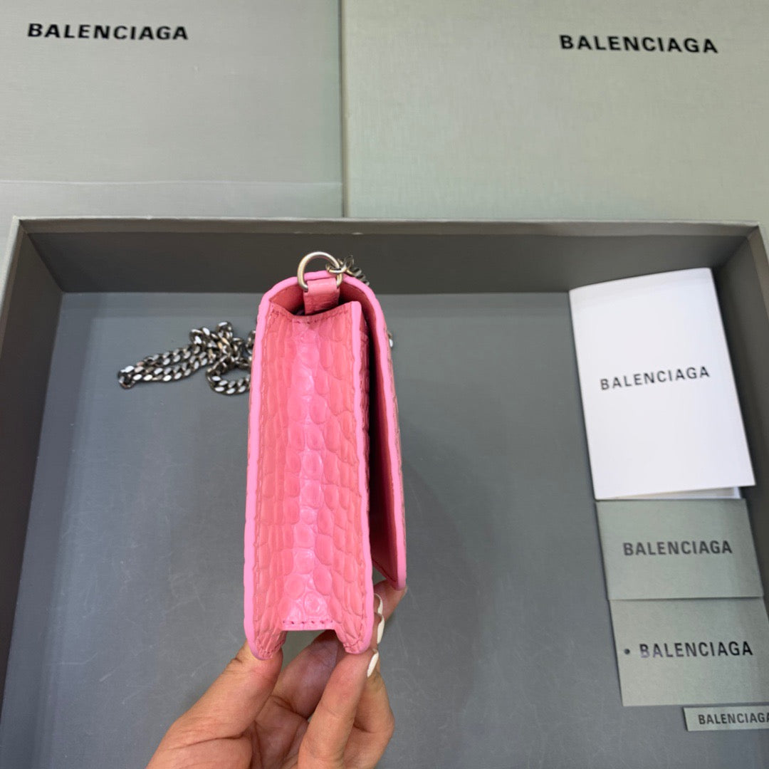 Top Quality Croc Embossed Patent B Bag With Chain In Pink, For Women,  Bags 7.9in/20cm