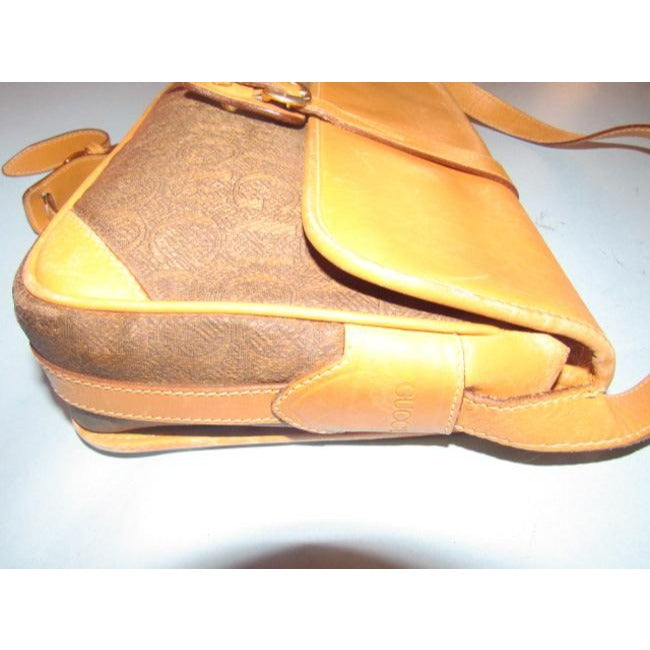 Gucci   Gucci Logo In Shades Of Brown Heavy Canvas And Camel Leather