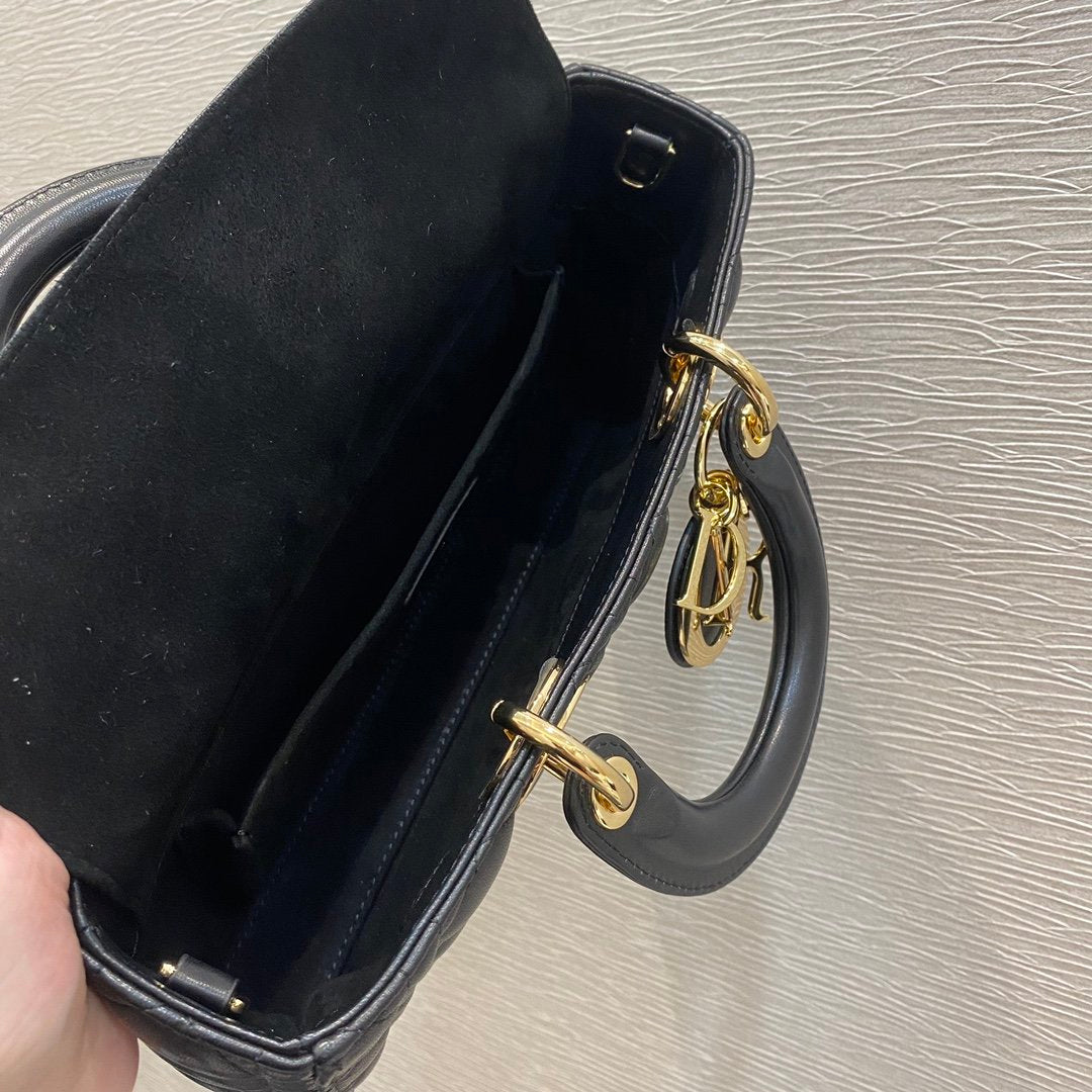 Top Quality Lady D-Joy Bag Black Cannage, Black Handbags, 26cm CD M0540ONGE_M900