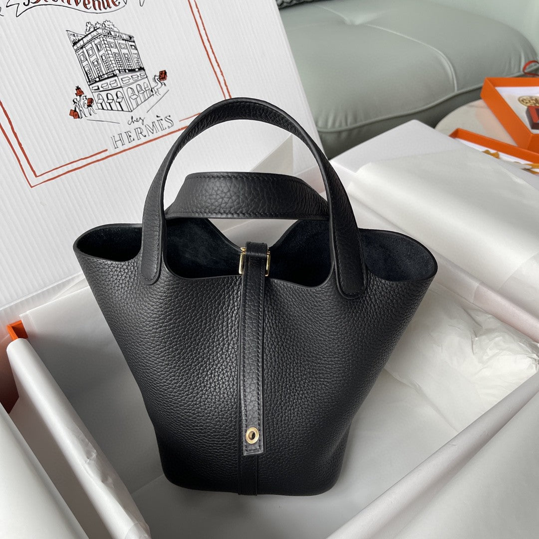 Top Quality Picotin Lock 18 Bag Black For Women, Handbags 7.1in/18cm