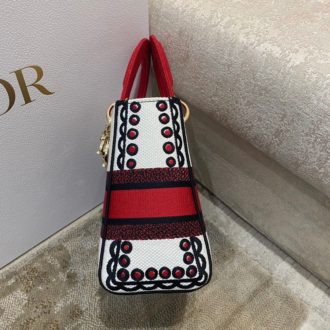 Top Quality MeTop Qualityum Lady D-Lite Bag Multicolor Cupidon Embroidery, Red/Latte Handbags, 24cm CD M0565OTQG_M941