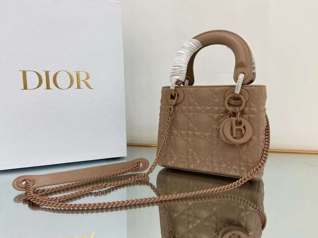 Top Quality Mini Lady Bag Cannage with Beaded Motif, Brown, For Women Womens Handbags, Crossbody Bags, 18cm CD