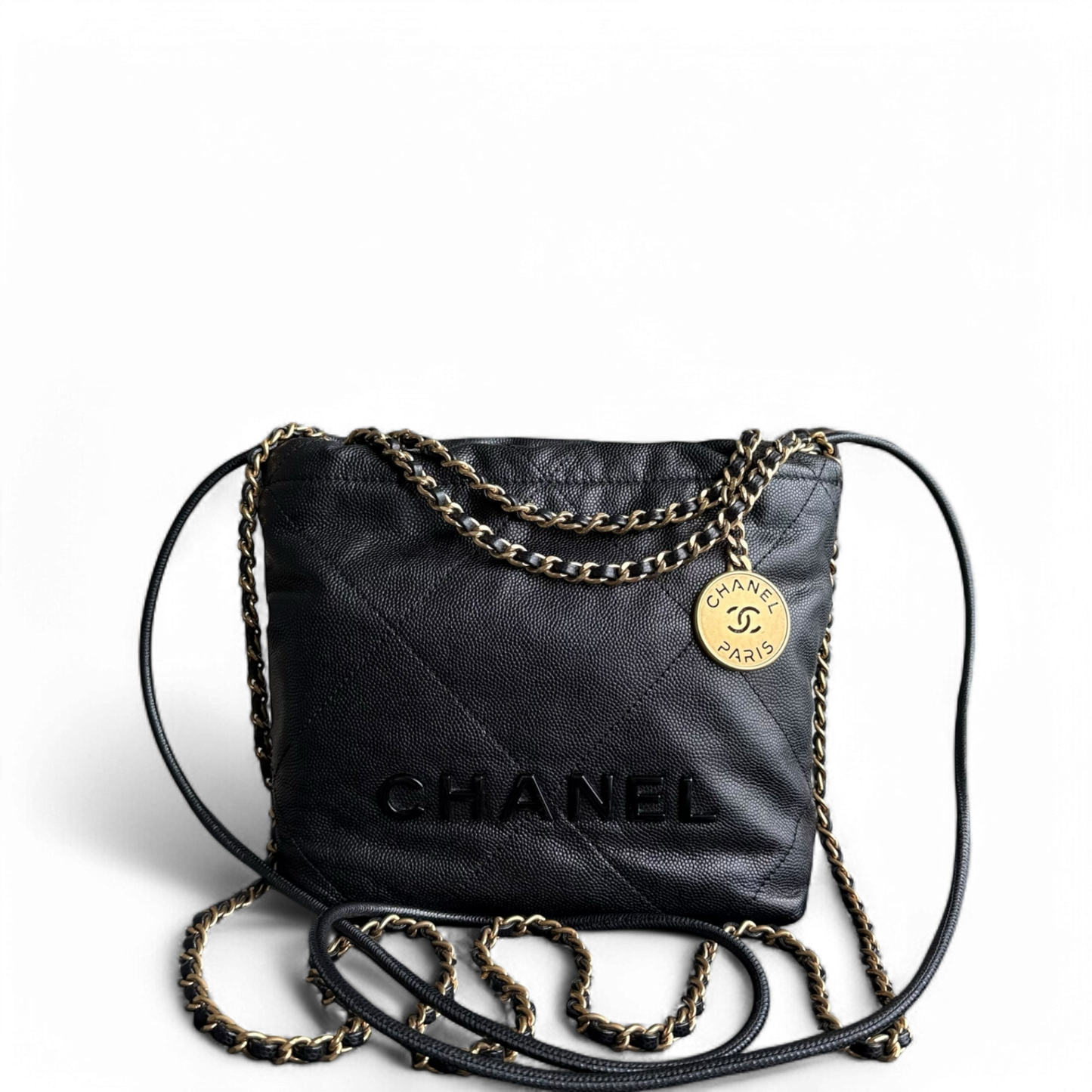 Chanel C22 Mini 22 Bag - Caviar Quilted Calfskin Crossbody Bag Gold Hardware Microchip