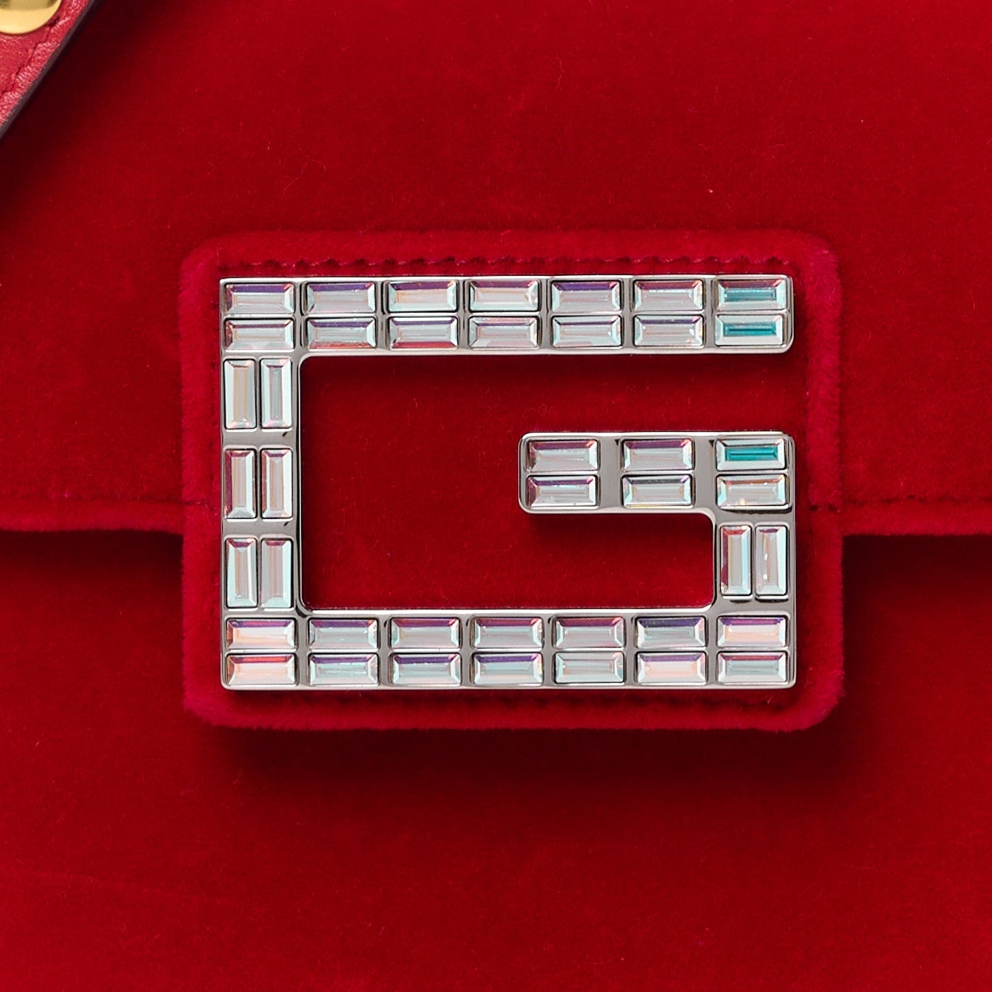 GUCCI Velvet Crystal Square G Shoulder Bag Red