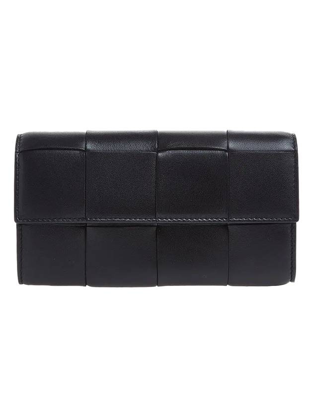 Luxury Bottega Veneta Intrecciato Flap Long Wallet Black