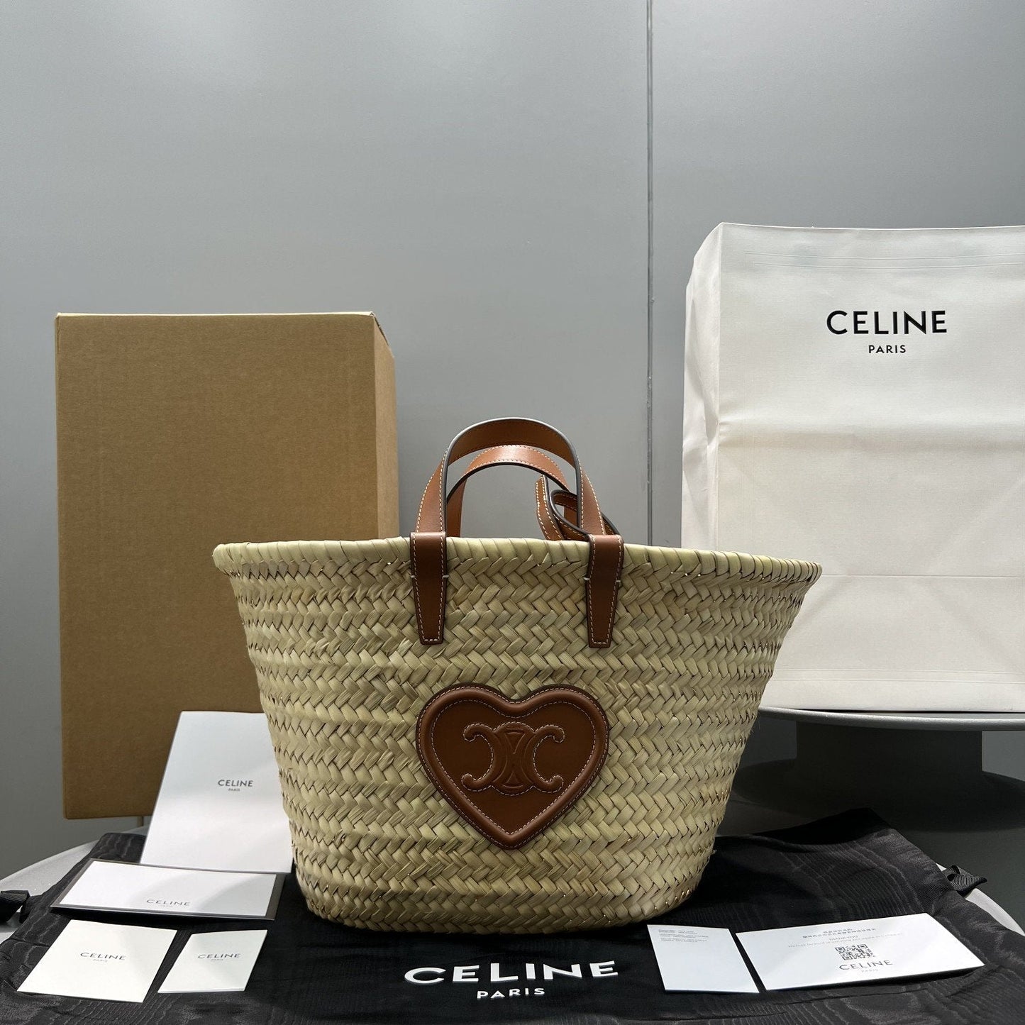Top Quality Teen Triomphe Top Quality Classic Panier In Palm Leaves With Heart Patch Brown For Women 10in/25cm 194002DUI.04LUÂ 