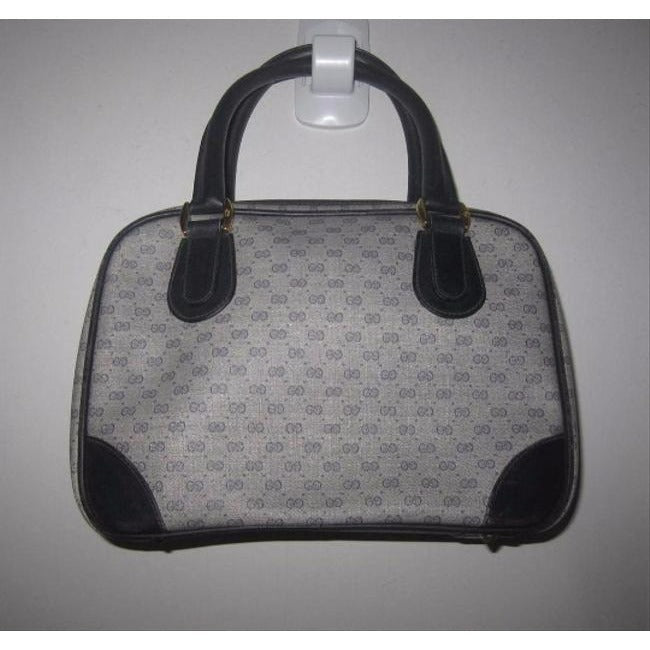 Gucci   Shades Of Blue Navy Small G Logo Leather Coated Canvas Satchel