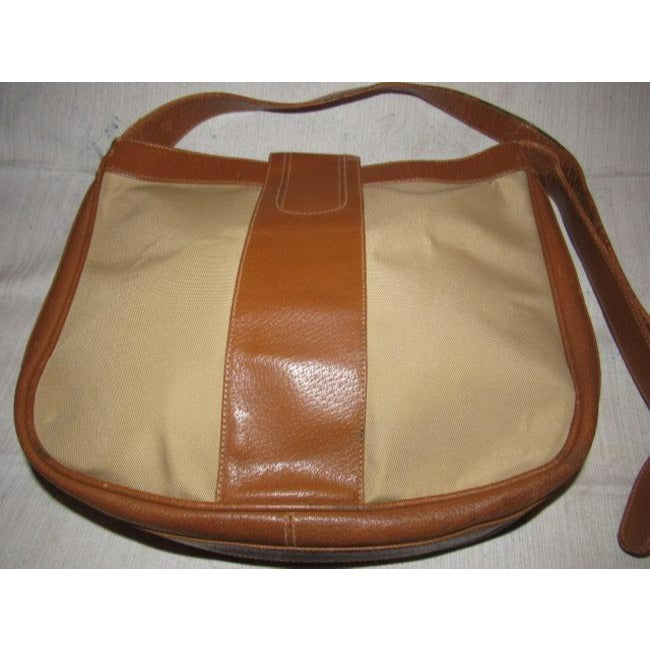Gucci   Tan Canvas Medium Brown Leather With Elaborate Center Clasp Leather