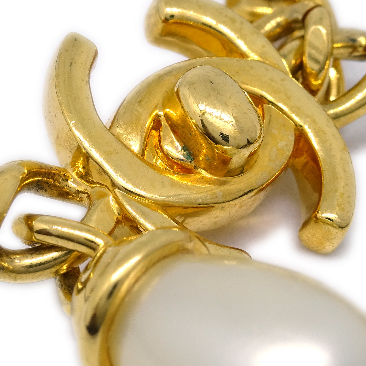 Chanel Artificial Pearl Turnlock Chain Necklace 97A