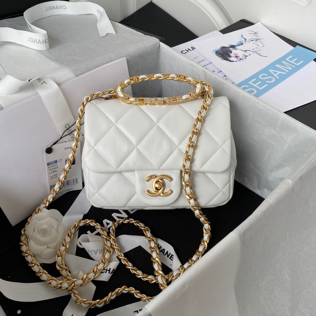 CHLSmall Flap Bag Gold Hardware White For Women, Women’s Handbags, Shoulder Bags 7.9in/20cm AS3450