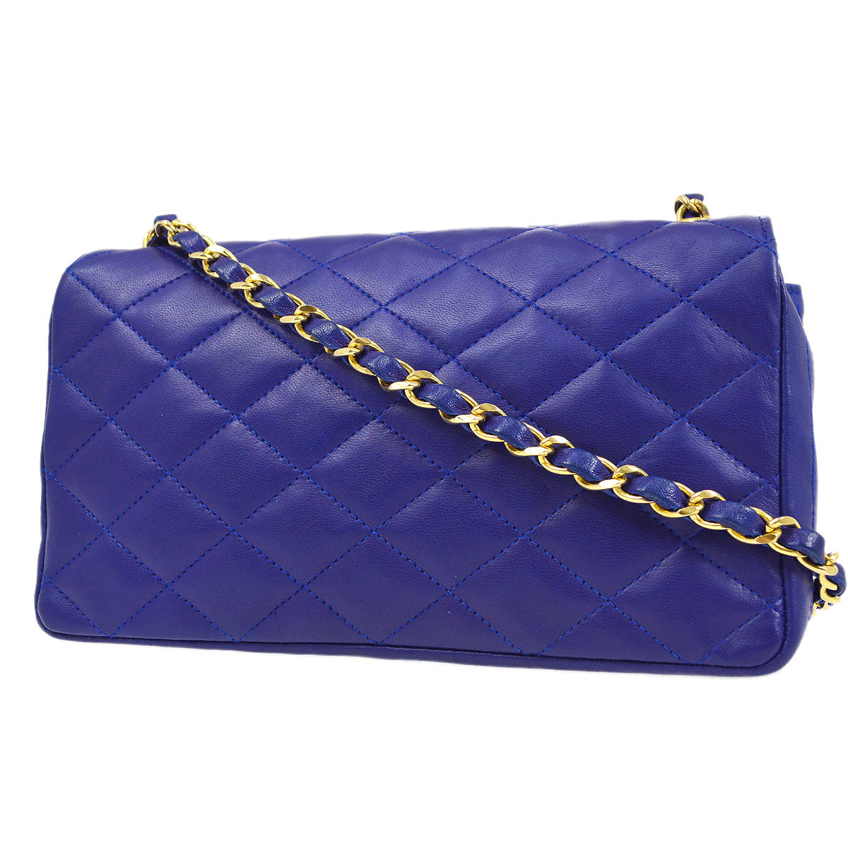 CHANEL 1989-1991 Blue Lambskin Pointed Flap Mini