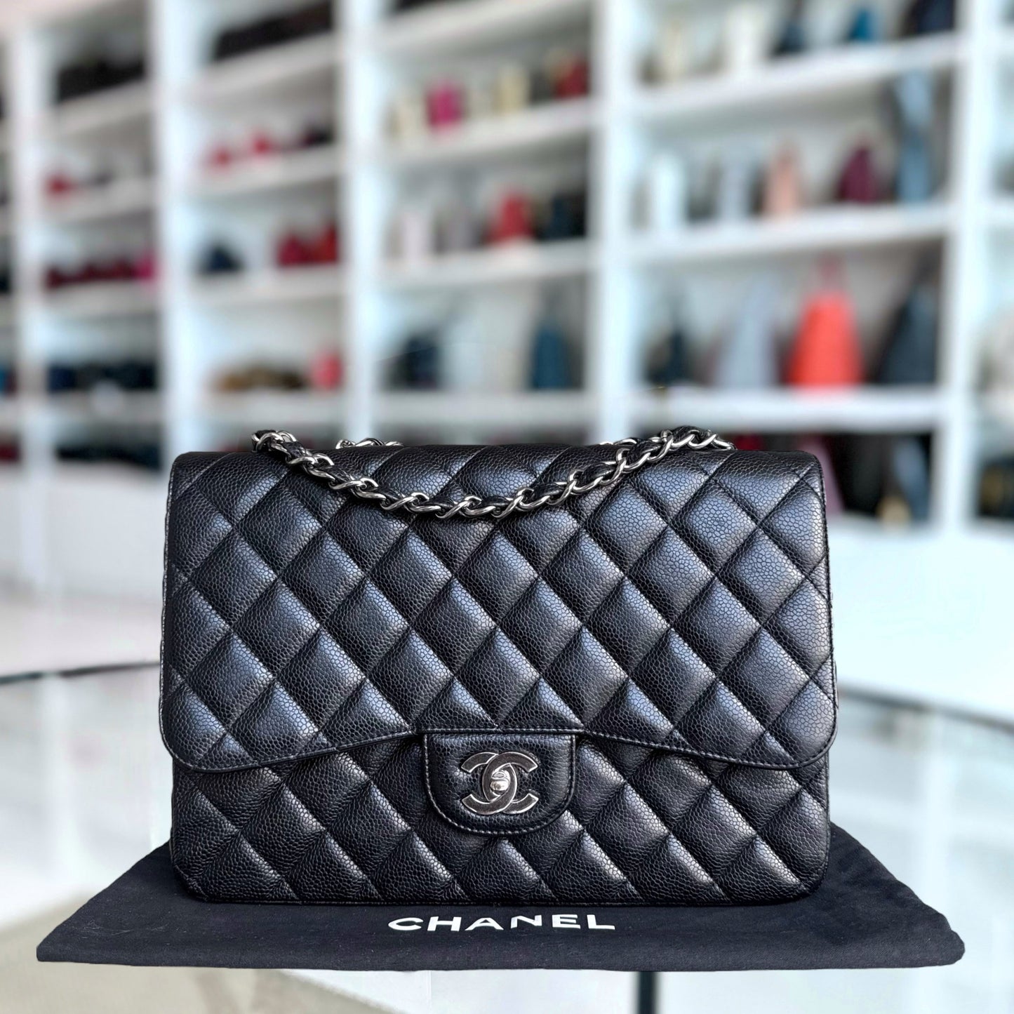 Chanel Classic Flap Jumbo - Single Flap Caviar 30CM Quilted Black Silver Hardware
