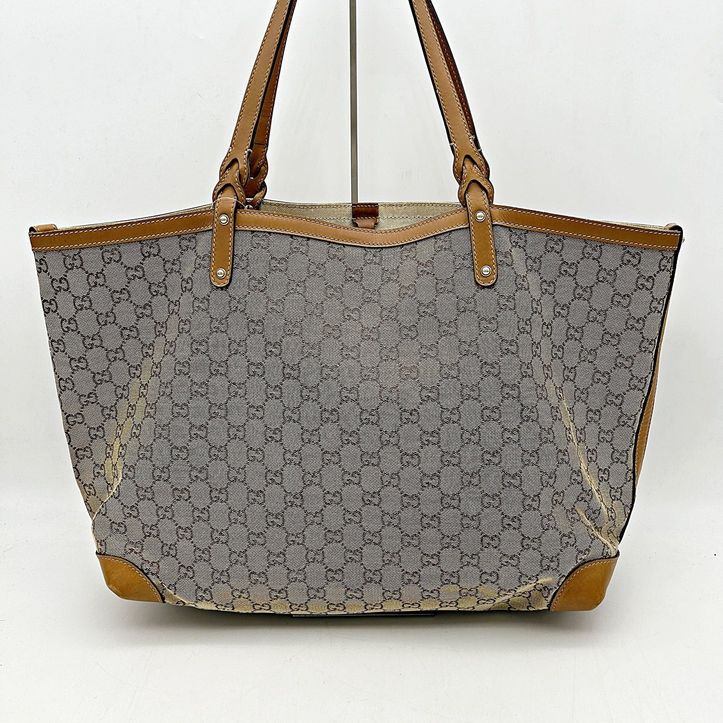 Gucci Brown GG Canvas Craft Tote Bag Beige Leather Cloth Pony-style calfskin Cloth guge