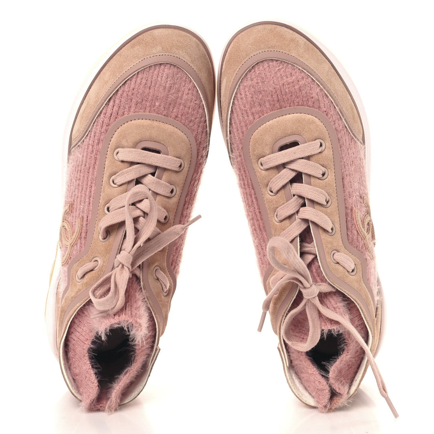 Chanel Suede Calfskin Stretch Fabric CC Sneakers 41 Pink