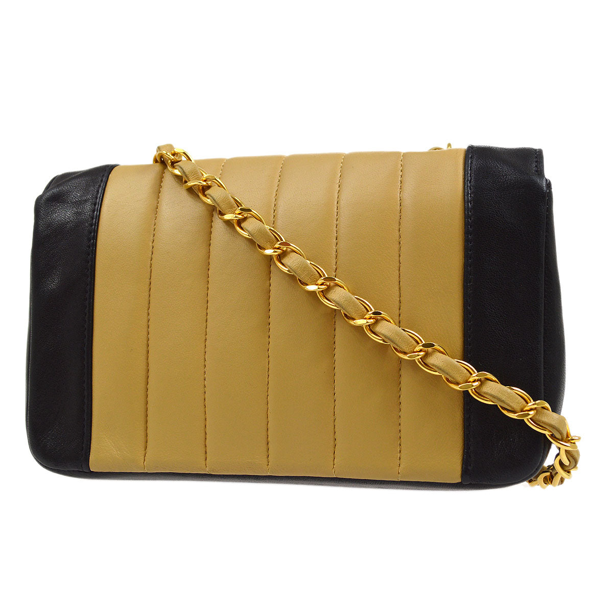 CHANEL 1991-1994 Beige Lambskin Vertical Border Flap Mini