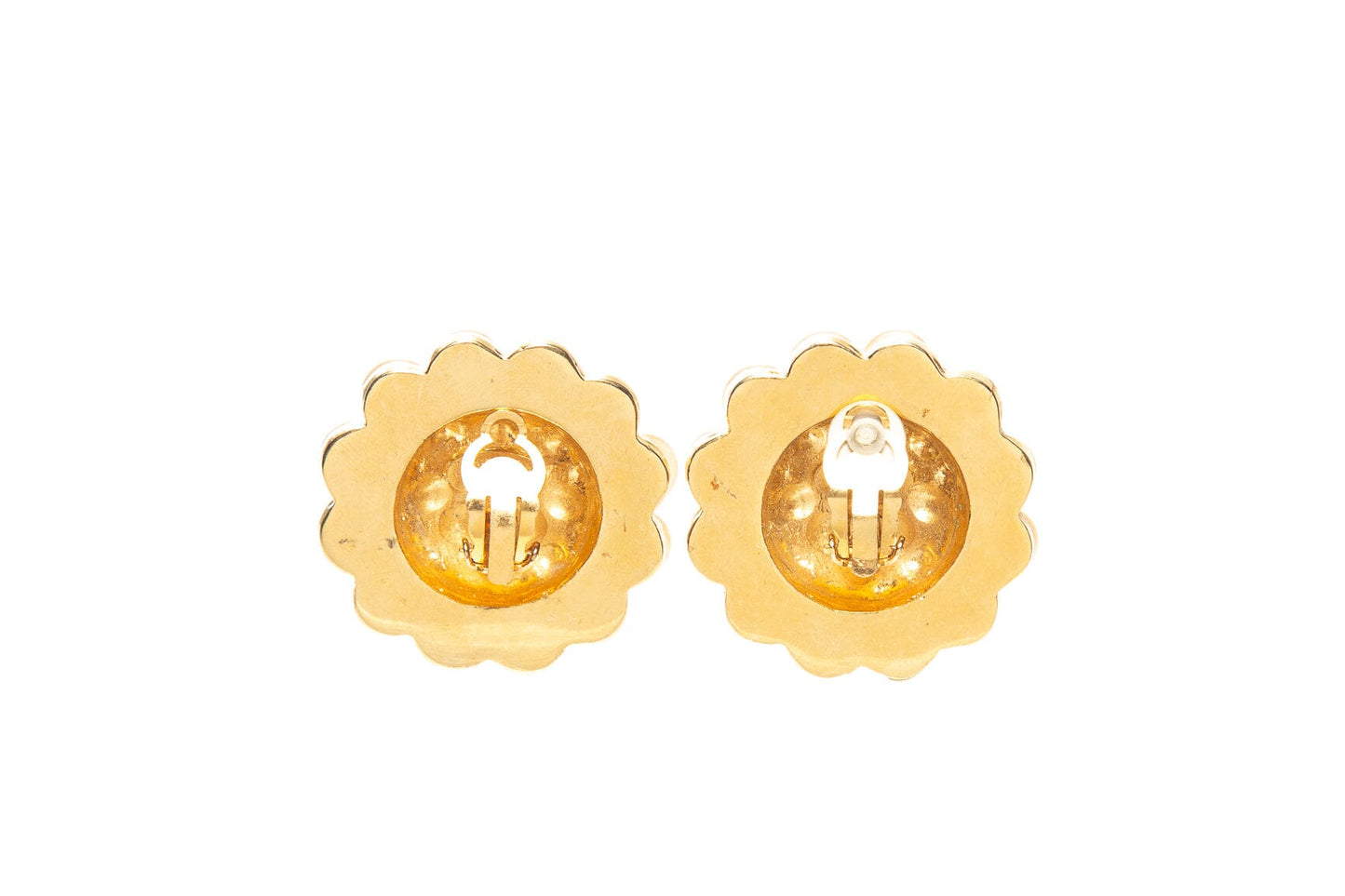 Chanel Faux Pearl Gold Tone Clip On Earrings