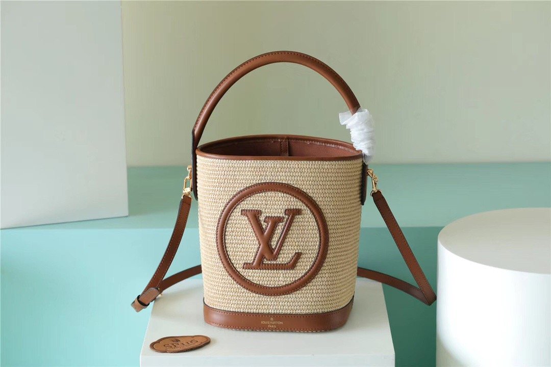 Top Quality Petit Bucket Raffia Caramel Brown For Women, Womens Bags, Shoulder And Crossbody Bags 9.4in/24cm Top Quality M59961