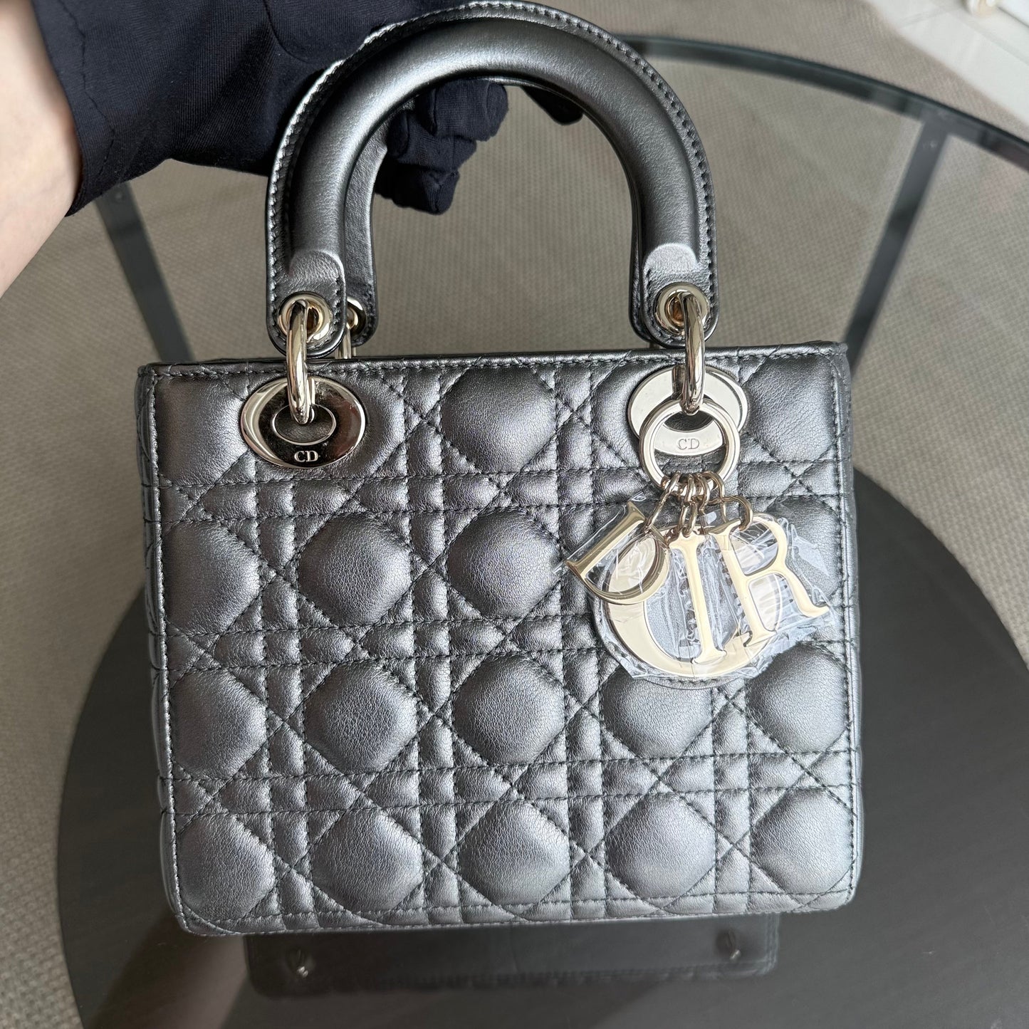 Dior Lady Small MyABC - Cannage Lambskin Metallic Dark Grey Gunmetal Gold Hardware ABC