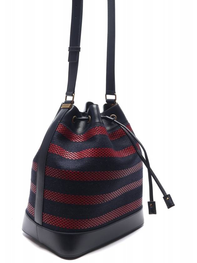 Luxury Saint Laurent Trending 2025 Canvas Braided Leather Bucket Bag Marine