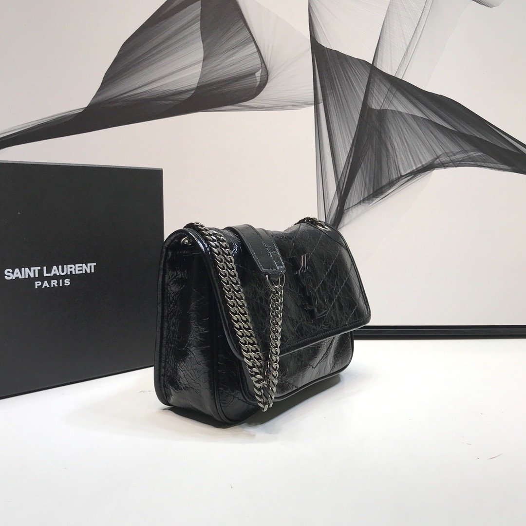 YSSL Niki Baby Chain Bag In Crinkled  Black For Women 8in/21cm YSL 6331600EN041000
