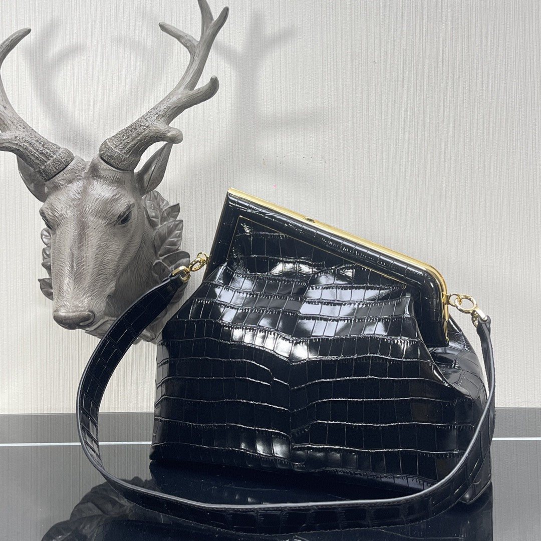 Top QualityTop Quality Top QualityTop Qualityrst Medium Black Crocodile Bag For Woman 32.5cm/13in