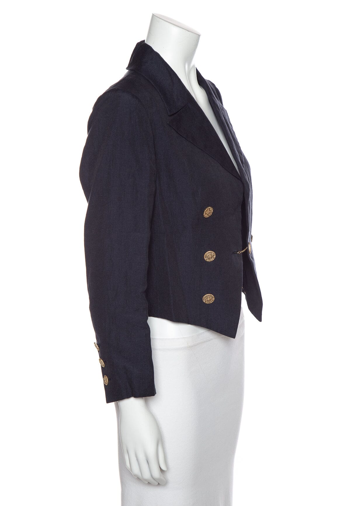 Chanel Navy Linen Cropped Jacket SZ 42