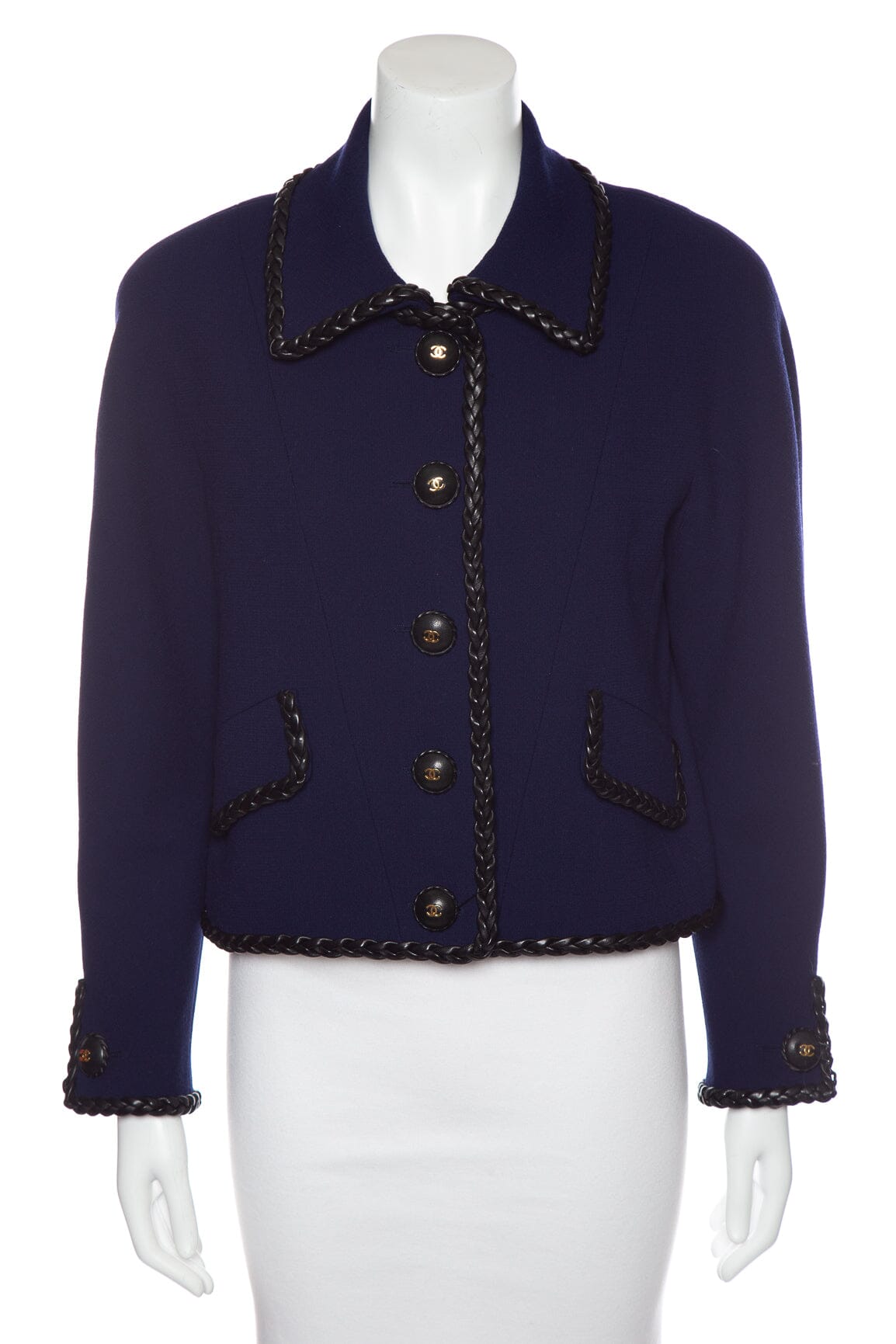 Chanel   Navy & Black Leather Trim Jacket SZ N/A