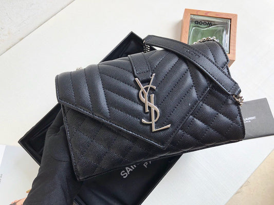Top Quality Envelope Small Bag In Mix Matelassé Grain De Poudre Black For Women 8.2in/21cm YSL 600195BOW921000