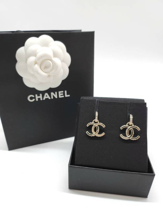 CC Logo Drop Earrings Gold Chanel