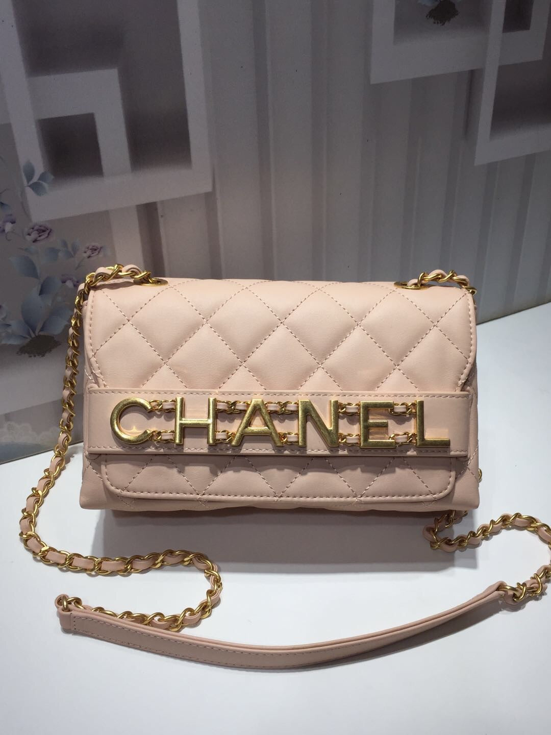 CHLFront Logo Small Flap Bag Gold Hardware Creme For Women, Women’s Handbags, Shoulder Bags 8in/21cm AS1490